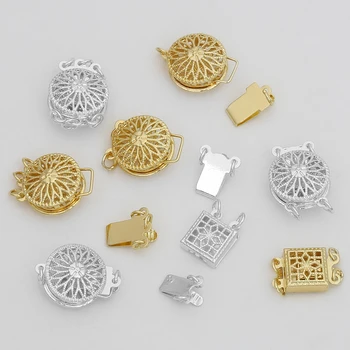 1 סט זהב 14K/צבע כסף פליז מרובע עגול חלול שרשרת אבזם מחבר ליצירת תכשיטים ציוד DIY אביזרים