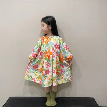 2023 באביב בגדים בסגנון קוריאני בנות פרח להתלבש בסגנון מערבי ילדים בועה שרוול שמלת נסיכת בובה שמלה ארוכה