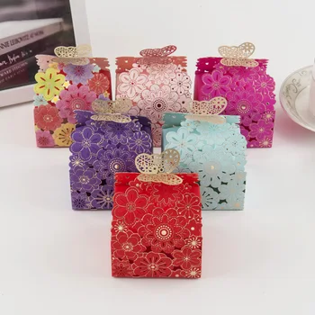 30Pcs ורוד פרח פרפר קופסאות הממתקים החתונה טובות מתנה שוקולד אריזה קופסה שקית יום הולדת מסיבת מקלחת בייבי עיצוב אספקה