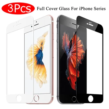 3Pcs 9H מלא כיסוי זכוכית מחוסמת לאייפון 7 8 6 6 פלוס מגן מסך מגן סרט עבור iPhone X XS מקס XR קצה מעוגלת