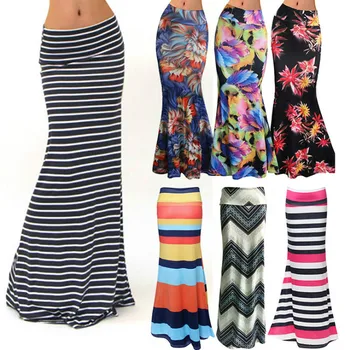 3XL אביב קיץ אלסטיות גבוהה המותניים ארוך חצאית עיפרון לנשים 2021 מודפס עיפרון חצאית מקסי Faldas Largas Mujer פארא פיאסטה