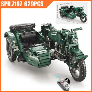 629pcs Ww2 מלחמת העולם השנייה אופנוע טכני צבאי שלט Rc מנוע צבא ילד בניית צעצוע של בלוק בריק