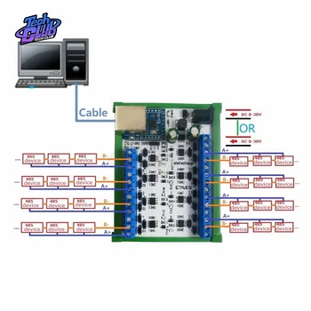 8CH DC12-24V רשת Ethernet ממסר RJ45 8 יציאת RS485 רכזת ממיר עבור UDP TCP Mod כוח אספקת אביזרים