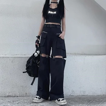 Deeptown גותי Techwear Emo שחור מכנסי דגמ 