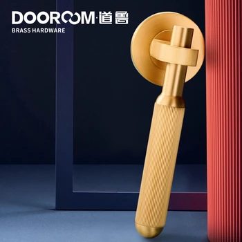 Dooroom פליז ידית הדלת להגדיר מודרני פס פנים חדר שינה, אמבטיה זוגית מעץ מנעול דלת סט דמה להתמודד עם ידית