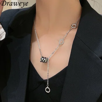 Draweye משובצת מתכת שרשרת עבור נשים וינטאג ' Y2k אופנה קוריאנית פשוטה תכשיטים Hiphop פאנק סגנון גיאומטרי סיבוב Chokers