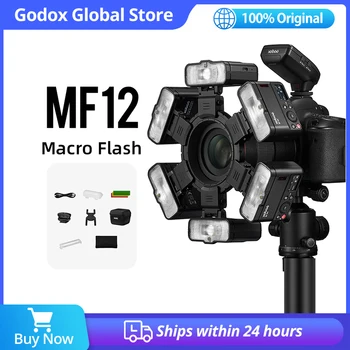 Godox MF12 MF12-K2 מאקרו פלאש 2 אור ערכת מיני Speedlite מובנה Godox X מערכת TTL פלאש + מסנן צבע עבור צילומי מאקרו