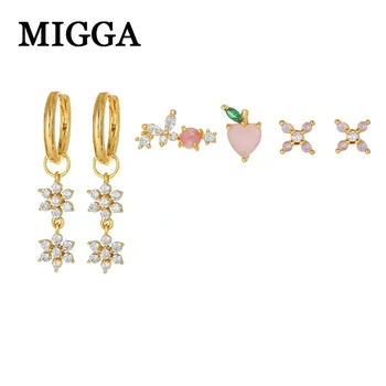 MIGGA 6pcs ורוד מצופה אבן פירות פרח להשתלשל עגילים להגדיר עבור נשים אופנתיות תכשיטי מעצבים