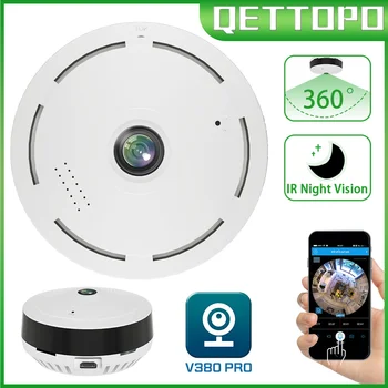 Qettopo 4MP WIFI המצלמה פנורמית של 360° זווית רחבה, עין דג VR מעקב מצלמת זיהוי תנועה ראיית לילה IR V380 PRO
