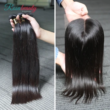 [Rosabeauty] OneCut שיער ישר 8-30inch H ברזילאי האנושי גלם בתולי לא מעובד שיער טבעי צבע 3 חבילות עם סגירה