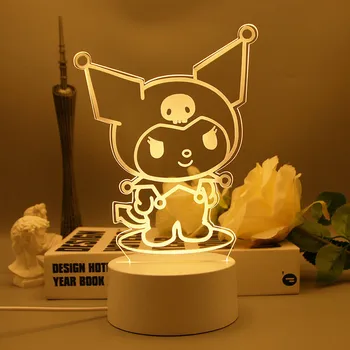 Sanrio הלו קיטי Kuromi שלי מלודי Cinnamoroll 3D יצירתי מעונות חדר השינה ליד המיטה האווירה אור עיטורי מנורות Led
