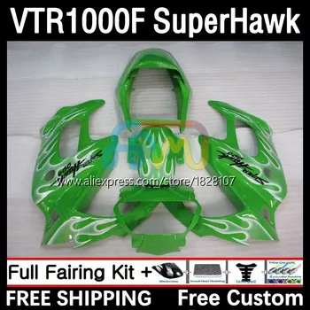 SuperHawk עבור הונדה VTR1000 F לאות הפתיחה 1000 F 1000F 40No.38 VTR1000F 1995 1996 1997 1998 1999 00 01 02 03 04 05 Fairings להבות ירוקות.