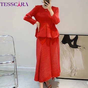 TESSCARA נשים חדש אלגנטי שמלה חליפה להגדיר איכות גבוהה זמן מסיבת קוקטייל בציר שתי חתיכות מעצב אירוע רשמי הלבוש