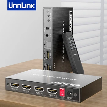 Unnlink 4K60Hz HDMI מטריקס 4x2 וידאו החלפת מפצל 4 2 עם אופטית Toslink 3.5 מ 
