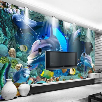 wellyu 3D מתחת למים עולם הטלוויזיה רקע קיר מותאם אישית גדולה ציור קיר טפט ירוק המסמכים דה parede פארא-קוורטו.