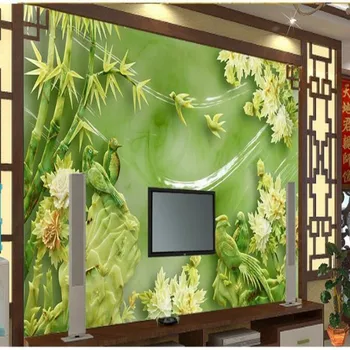 wellyu אישית בקנה מידה גדול, ציורי קיר ג ' ייד גילוף ירוק אדמונית פרחים עשיר הטלוויזיה רקע קיר טפט הנייר דה parede