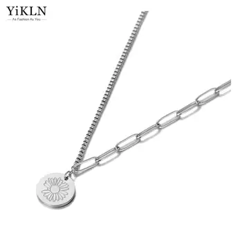YiKLN אופנה קטן דייזי פרח קסם שרשרת תליון לנשים טיטניום פלדת אל-חלד בוהמיה מסיבת תכשיטים YN20140