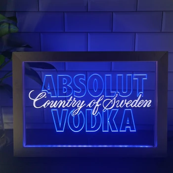 אבסולוט וודקה המדינה של שוודיה בירה Dual LED בצבע ניאון מסגרת תמונה יצירתית מנורת שולחן חדר שינה שולחן עץ 3D לילה אור