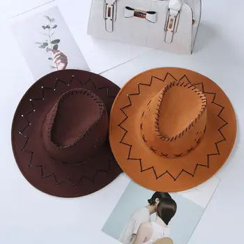אופנה וינטג המערבי זמש כובע בוקרים נשים גברים שוליים רחבים, ג ' אז כובע כובע גדול חיצונית כובע רוכב כובע מהודר שמלת אביזר