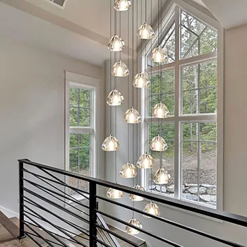 אורות תליון מודרני נברשת בסלון הול לופט מדרגות תלוי פינת אוכל מטבח קריסטל מנורת Led השינה הברק מקורה