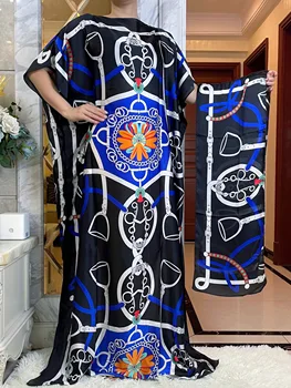 אפריקה החדשה בלוגר אופנה ממליץ פופולרי מודפס משי Kaftan שמלות מקסי משוחררות קיץ החוף בוהמי Kaftan שמלה ארוכה