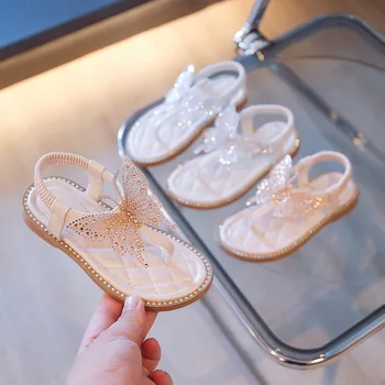 בנות 2023 הקיץ החדש האופנה ריינסטון פרפר צובט הבוהן הנסיכה נעליים: ילדים גדולים לדרוך על הגומי סנדלים