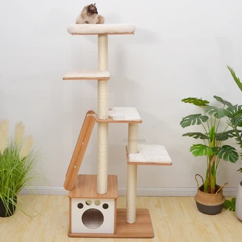 בסגנון יפני מעץ מלא סיסל חתול מטפס מסגרת מחמד ריהוט חתול קן עץ מחמד Supplie אור יוקרה חתול בעל