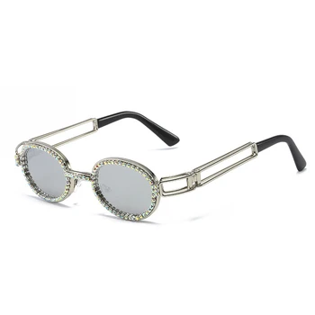 בציר יוקרה מעצב מותג סיבוב גותי Steampunk משקפי שמש נשים גברים יהלום גוונים נסיעות אופנה פאנק UV400 משקפי שמש