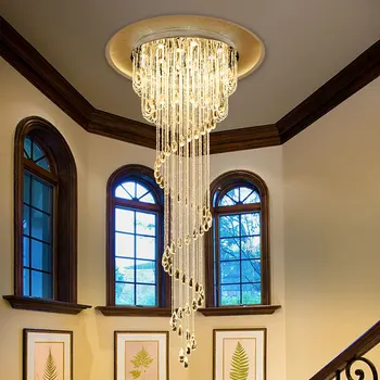 גרם מדרגות יוקרה נברשת קריסטל בלובי המלון הול מנורת תקרה בסגנון אירופאי תליון אור הביתה הסלון הובילה 2023