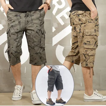הסוואה זמן אורך המכנסיים גברים קיץ מזדמן כותנה חם Brches באגי רב כיס צבאי מכנסי קאפרי קצר