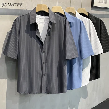 חולצות גברים קוריאנים מסוגנן Camisa עדין קיץ לנשימה פופולרי, נאים קיץ כל-התאמת בגדי גברים Harajuku אופנה היומית