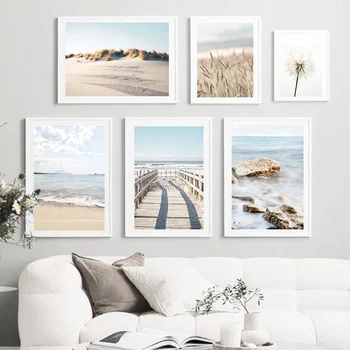 חוף ים פגז גשר אבן חיטה קיר אמנות בד הציור נורדי פוסטרים, הדפסת תמונות קיר הסלון עיצוב