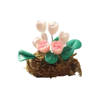 חידוש מיניאטורי רוז פרח דגם לשחק במשחק צעצוע מיני עציץ בהיר צבע דקורטיבי