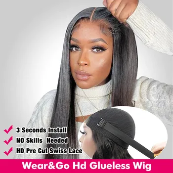 ללבוש וללכת Glueless פאה שיער אדם מוכן ללבוש שקוף ישר הקדמי של תחרה פאות עבור נשים 4x4 סגירת אדם שיער פאה