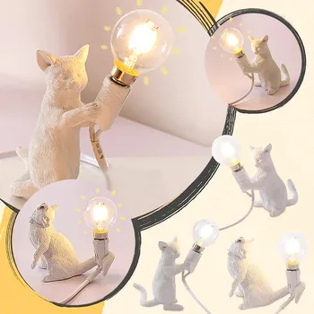 מיני חתול מנורת שולחן קישוט חיה מנורת שולחן לחדר ילדים קישוט Kawaii עיצוב חדר Статуэтки Для Интерьера Декор