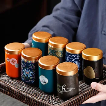 מיני פורצלן תה הקאדילק אטום לאחסון תה, צנצנת Moistureproof תיבת תה עם מתכת המכסה מטבח Teaware 150ml