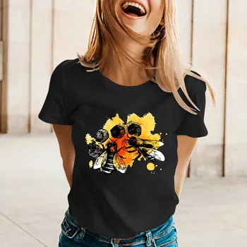 נשים אביב-קיץ דבורים מודפס שרוול קצר או הצוואר חולצה העליון אתלטי העליון Womens